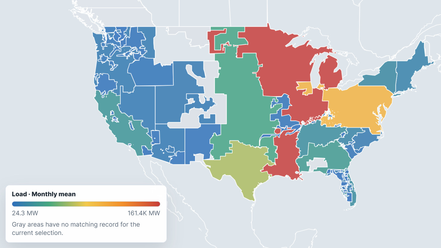United States power market map showing balancing authorities colored by market data